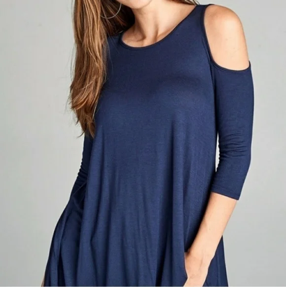 Navy Blue Cold Shoulder Top - Picture 1 of 2